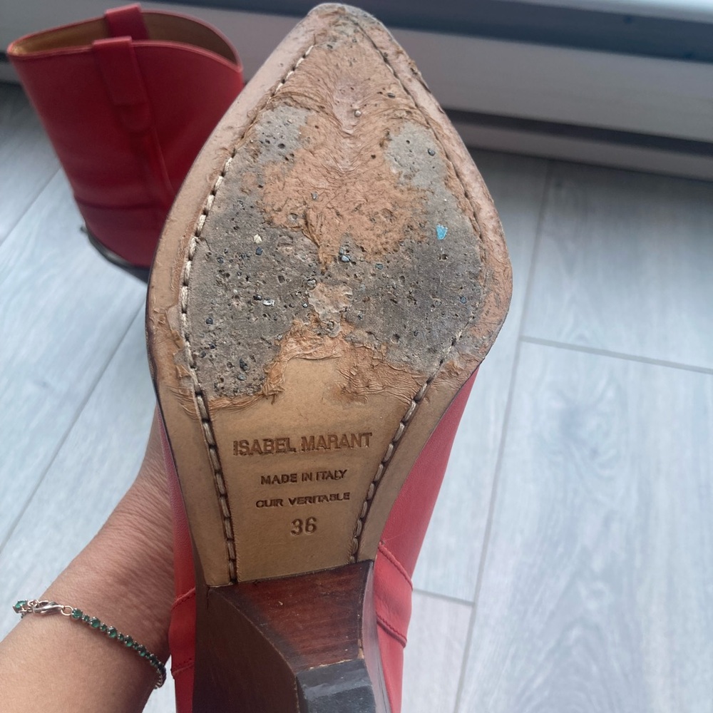 Isabel Marant Red Ankle Boots with Silver Tips - Picture 4 of 4